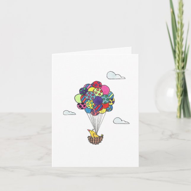 Kids Colorful Hot Air Balloons Bird Watercolor Card (Front)