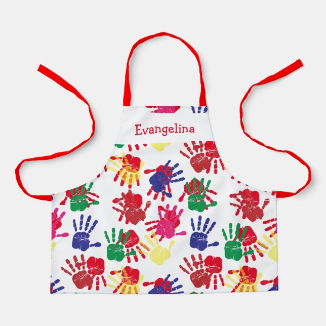 Kids Colorful Painted Handprints Apron (Front)