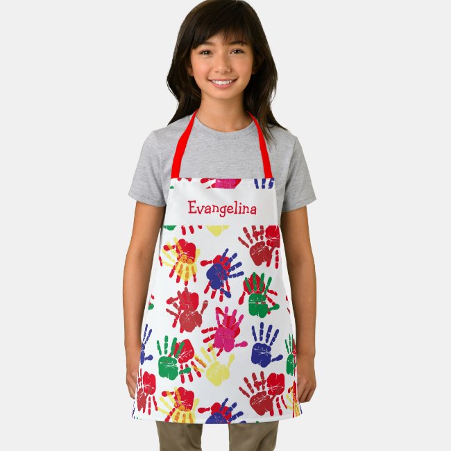 Kids Colorful Painted Handprints Apron