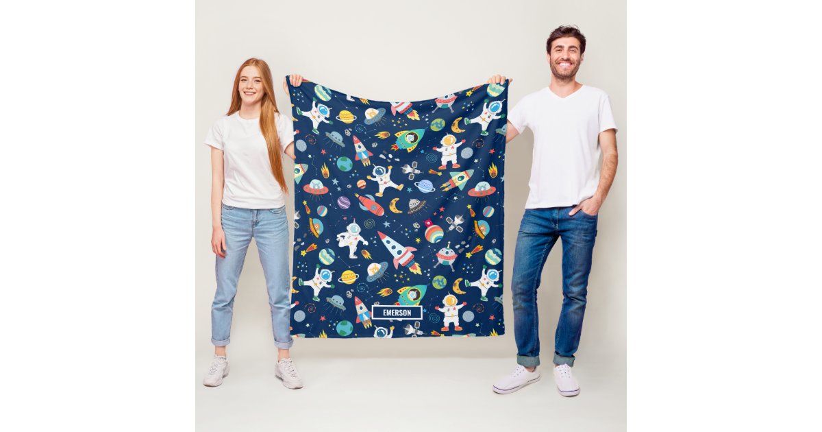 Kids Colorful Personalized Outer Space Astronauts Fleece Blanket Zazzle