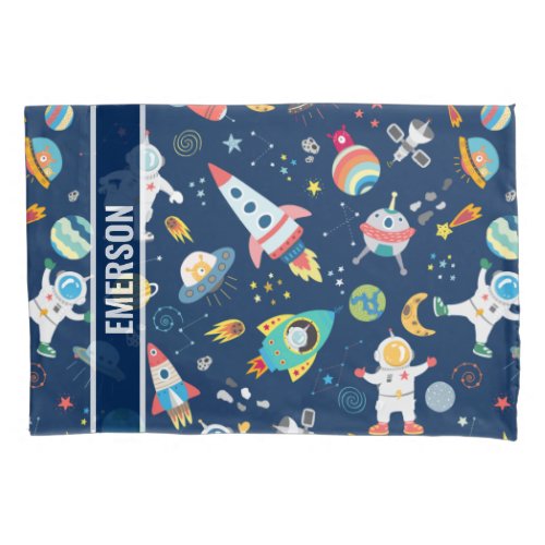 Kids Colorful Personalized Outer Space Astronauts Pillow Case