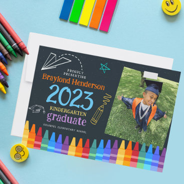 Kids Colorful Photo Elementary School Graduation Invitation