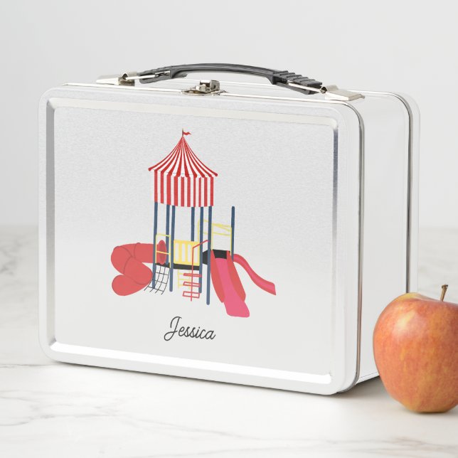 Kids Colorful Playground Custom Name Metal Lunch Box (In Situ)