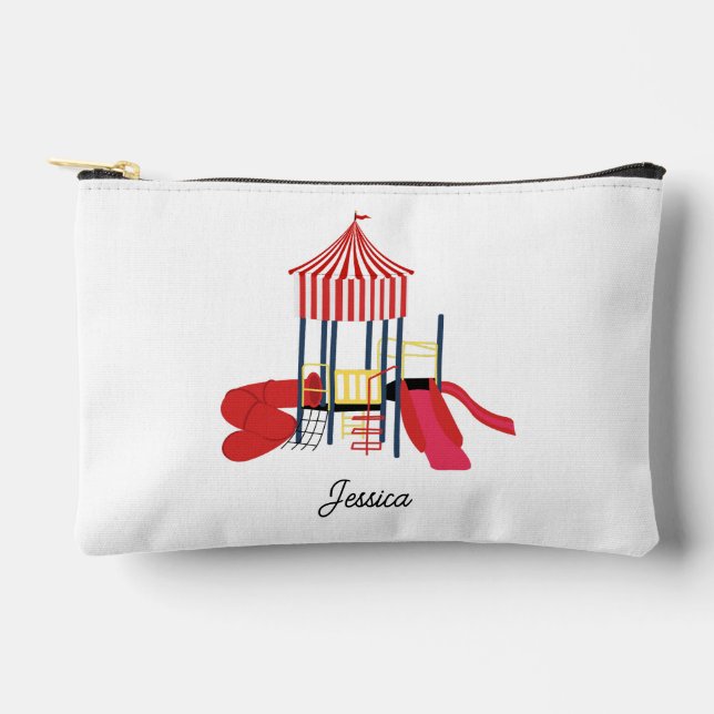 Kids Colorful Playground Custom Name School Accessory Pouch (Front)