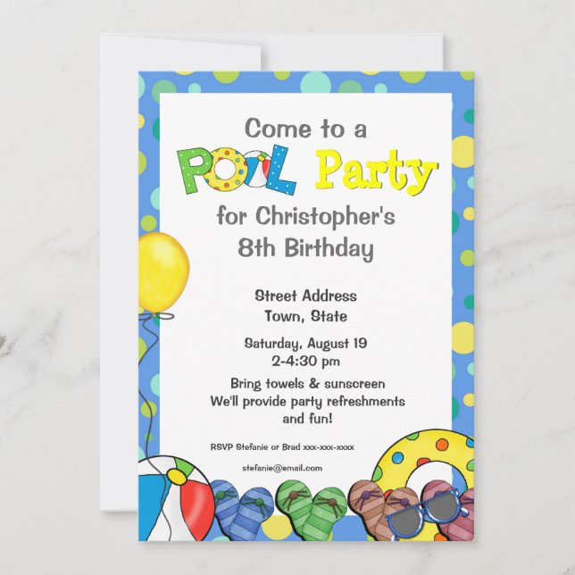 Kids' Colorful Pool Party Invitation (Front)