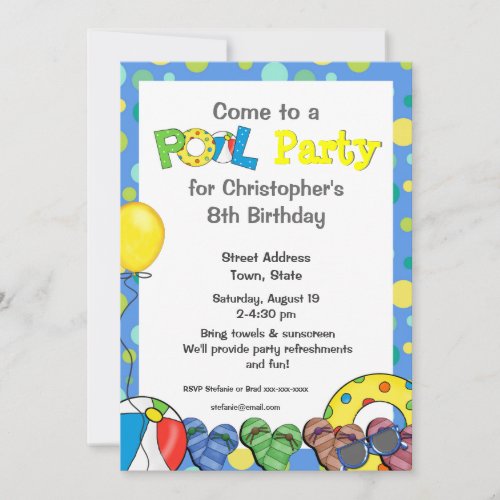 Kids Colorful Pool Party Invitation