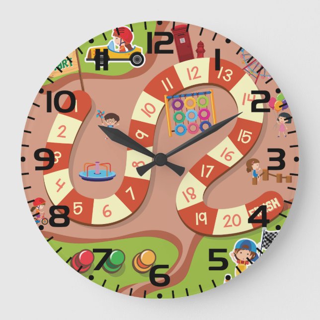 Kids Colorful Race Track Board Game Large Clock (Front)