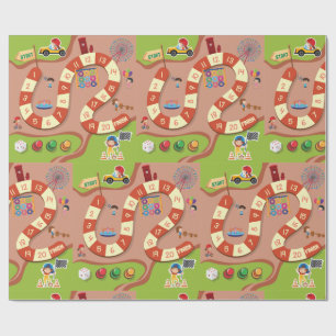 Kids Colorful Race Track Board Game Wrapping Paper