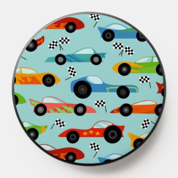 Kids Colorful Racecars Sports Car  Popsocket by LilPartyPlanners at Zazzle