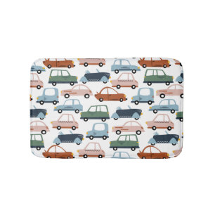 Kids Colorful Retro Car and Truck Pattern Bath Mat