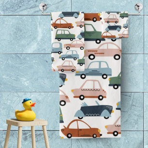Kids Colorful Retro Car and Truck Pattern Bath Towel Set
