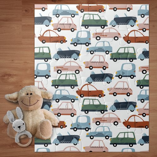 Kids Colorful Retro Car and Truck Pattern Jigsaw Puzzle