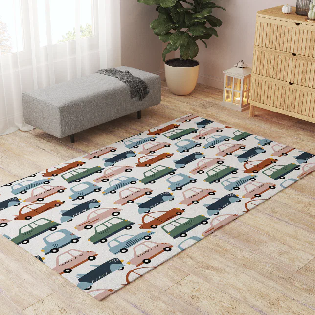 Car Rug Pattern Kids Colorful Retro Car and Truck Pattern Rug | Zazzle