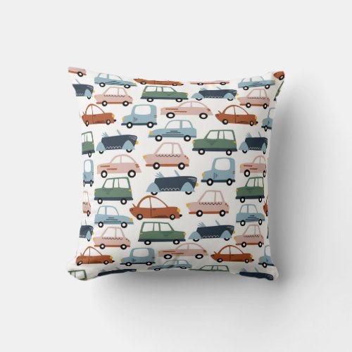 Kids Colorful Retro Car and Truck Pattern Throw Pillow