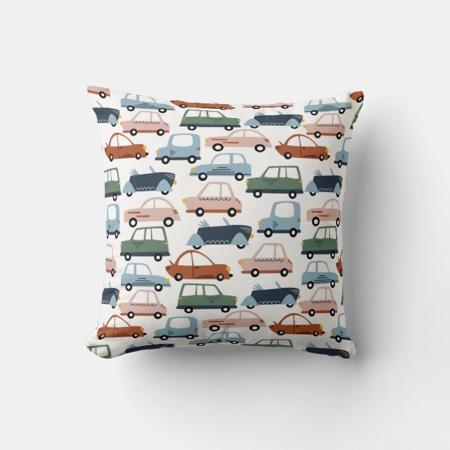 Kids Colorful Retro Car and Truck Pattern Throw Pillow (Front)