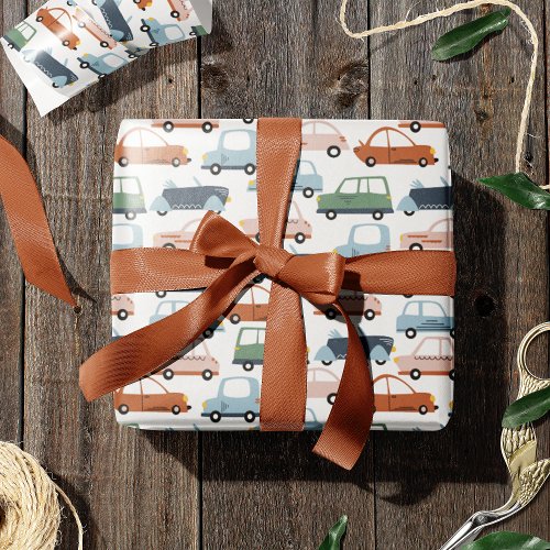 Kids Colorful Retro Car and Truck Pattern Wrapping Paper
