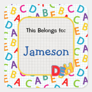 Kids colorful school pattern square sticker