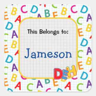 Kids colorful school pattern square sticker