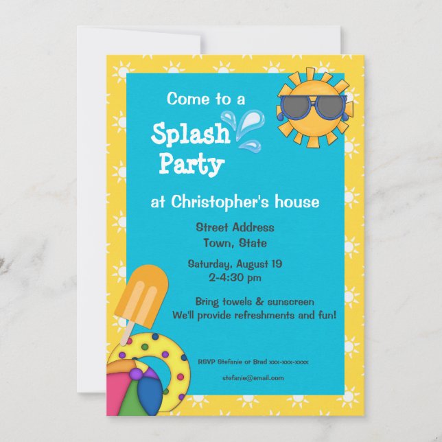 Kids' Colorful Splash Party Invitation (Front)