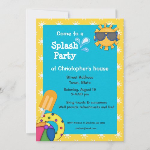 Kids Colorful Splash Party Invitation