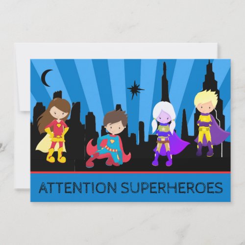   Kids Colorful SUPERHEROS Bold Birthday Party Invitation