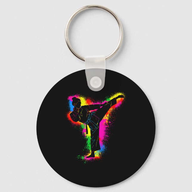 Kids Colorful Taekwondo Martial Arts Women Girl Ka Keychain (Front)