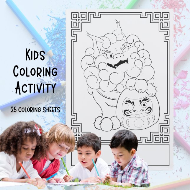 Kids Coloring Activity  - Foo Dog & Daruma Doll Paper Pad (Creator Uploaded)