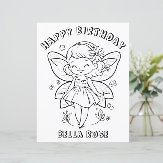 Kids Coloring book fairy birthday party activity (Standing Front)