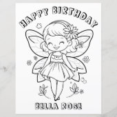 Kids Coloring book fairy birthday party activity (Front)