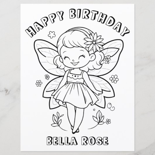 Kids Coloring book fairy birthday party activity (Front)