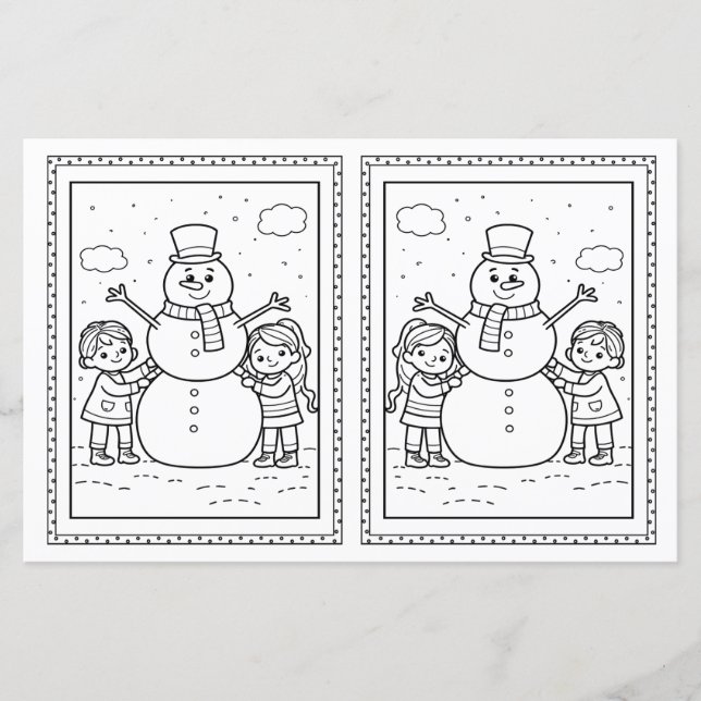 Kids Coloring Snowman Paper Christmas Card  (Front)
