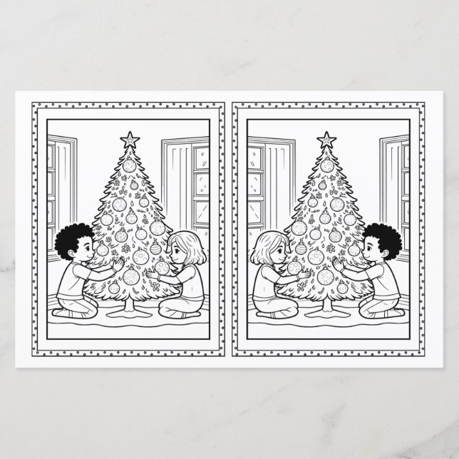 Kids Coloring Tree Paper Christmas Card Template (Front)