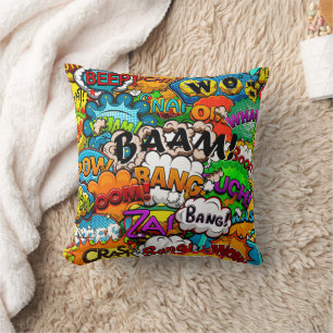Kids Comic Book Speech Bubbles Throw Pillow