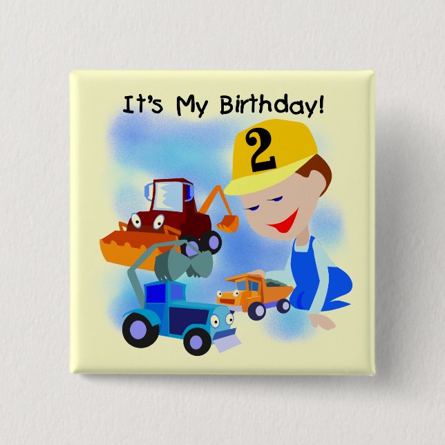 Kids Construction 2nd Birthday Tshirts and Gifts Pinback Button (Front)