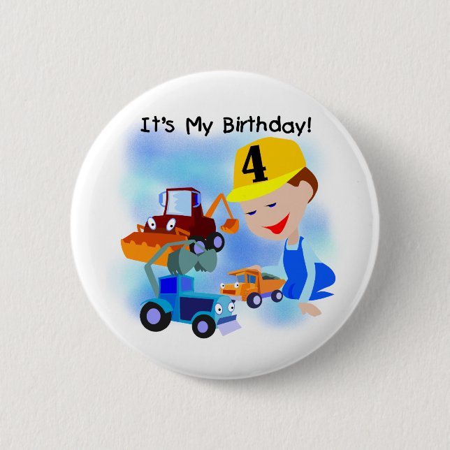 Kids Construction 4th Birthday T-shirts and Gifts Button (Front)