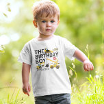 Kids Construction Birthday Boy Toddler T-shirt<br><div class="desc">Kids construction birthday party t-shirt featuring cute cartoon illustrations of a stop sign,  black & yellow dirt trucks,  traffic cones,  the saying "the birthday boy",  and the childs name.</div>