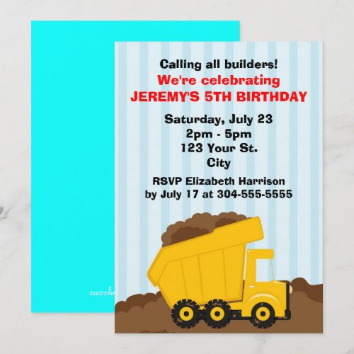 Kids Construction Birthday Personalized Announcement
