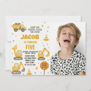 Kids Construction Birthday Invitation with photo