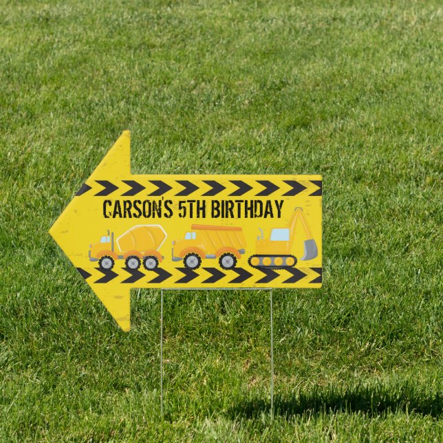 Kids Construction Birthday Party Custom Arrow Yard Sign (Insitu)