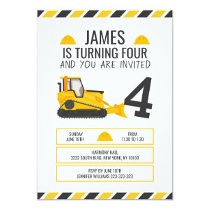 Bulldozer Birthday Invitations 1