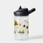 Kids Construction Digger Water Bottle<br><div class="desc">Cute childrens water bottle featuring construction vector drawings including stop signs,  a dump truck,  a digger,  a cement truck,  a wrecking ball crane,  splatters of dirt,  plus your kids initial and name.</div>