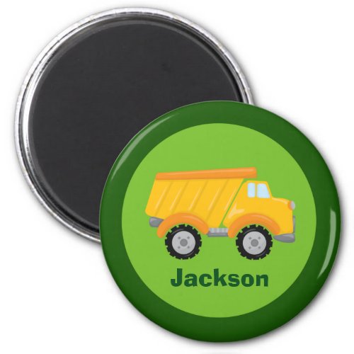 Kids Construction Dump Truck Green Boys Monogram Magnet