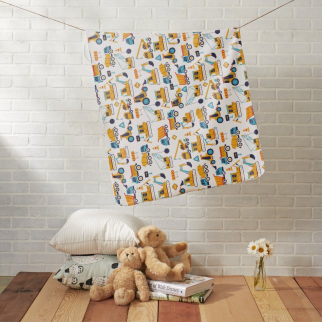 Kids Construction Dump Trucks Back to Back Design Baby Blanket (In Situ)