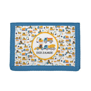 Kids Construction Dump Trucks Pattern Personalized Tri-fold Wallet