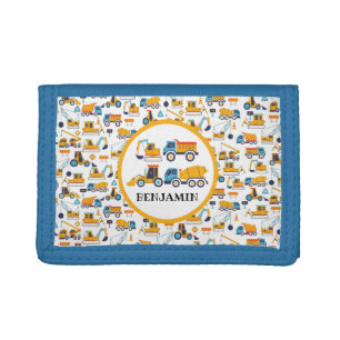 Kids Construction Dump Trucks Pattern Personalized Trifold Wallet