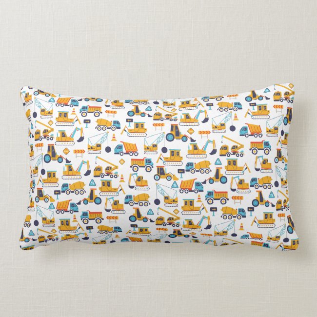 Kids Construction Dump Trucks Vehicle Pattern Lumbar Pillow