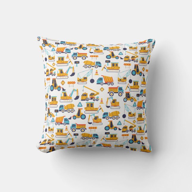 Kids Construction Dump Trucks Vehicle Pattern Throw Pillow (Front)