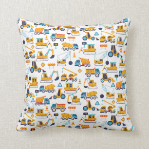 Kids Construction Dump Trucks Vehicle Pattern Throw Pillow