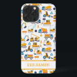Kids Construction Dump Trucks Vehicle Personalized iPhone 13 Pro Max Case<br><div class="desc">Kids Construction Dump Trucks Vehicle Personalized iPhone Case. Also available for all iPhone X and up and Samsung Galaxy S10. Featuring hand-drawn construction trucks. (Trucks designed by syarifahbrit)</div>