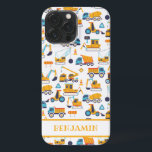 Kids Construction Dump Trucks Vehicle Personalized iPhone 13 Pro Max Case<br><div class="desc">Kids Construction Dump Trucks Vehicle Personalized iPhone Case. Also available for all iPhone X and up and Samsung Galaxy S10. Featuring hand-drawn construction trucks. (Trucks designed by syarifahbrit)</div>